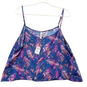 NWT New Womens XL Mudd 100% Rayon Thin Strap Palm Leaf Cropped Cami Top